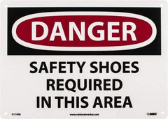 NMC - "Danger - Safety Shoes Required in This Area", 10" Long x 14" Wide, Rigid Plastic Safety Sign - Rectangle, 0.05" Thick, Use for Accident Prevention - Industrial Tool & Supply