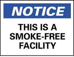 NMC - "Notice - This Is a Smoke-Free Facility", 10" Long x 14" Wide, Rigid Plastic Safety Sign - Rectangle, 0.05" Thick, Use for Accident Prevention - Industrial Tool & Supply