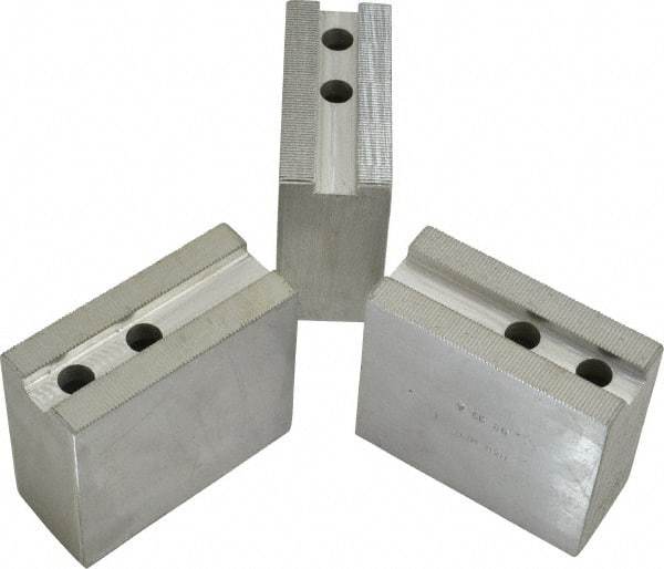 H & R Manufacturing - 11" Chuck Capacity, 1.5mm x 60° Serrated Attachment, Square Soft Lathe Chuck Jaw - 3 Jaws, Aluminum, 1.181" Btw Mount Hole Ctrs, 4" Long x 1-3/4" Wide x 3-1/2" High, 0.63" Groove, 12mm Fastener - Industrial Tool & Supply