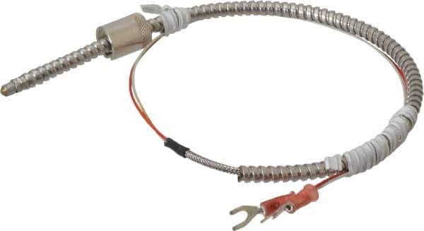 Thermo Electric - 32 to 900°F, J Universal Temp, Thermocouple Probe - 2 Ft. Cable Length, Stripped Ends with Spade Lugs, 1/4 Inch Probe Sheath Length, 1 Sec Response Time - Industrial Tool & Supply