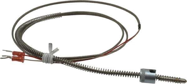 Thermo Electric - 32 to 900°F, J Universal Temp, Thermocouple Probe - 4-1/2 Ft. Cable Length, Stripped Ends with Spade Lugs, 1/4 Inch Probe Sheath Length, 1 Sec Response Time - Industrial Tool & Supply