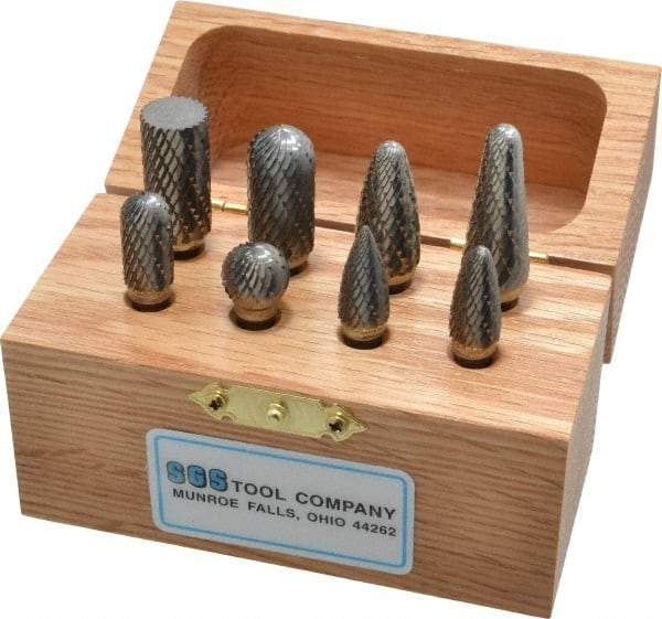 SGS Pro - 8 Piece, 1/4" Shank Burr Set - Tungsten Carbide, Multiple Head Shape - Industrial Tool & Supply