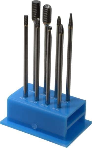 SGS Pro - 8 Piece, 1/4" Shank Burr Set - Tungsten Carbide, Multiple Head Shape - Industrial Tool & Supply