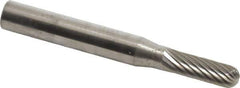 SGS Pro - 3/16" Cut Diam, 1/4" Shank Diam, Cylinder with Radius Head Single Cut Burr - Carbide, Radius End, 5/8" LOC - Industrial Tool & Supply
