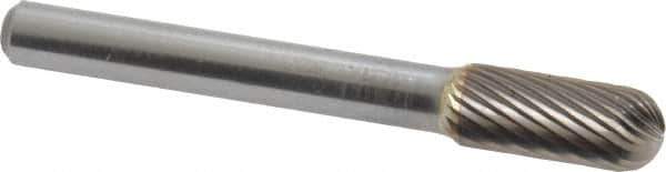 SGS Pro - 5/16" Cut Diam, 1/4" Shank Diam, Cylinder with Radius Head Single Cut Burr - Carbide, Radius End, 3/4" LOC, 2-1/2" OAL - Industrial Tool & Supply