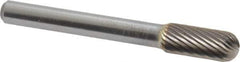 SGS Pro - 5/16" Cut Diam, 1/4" Shank Diam, Cylinder with Radius Head Single Cut Burr - Carbide, Radius End, 3/4" LOC, 2-1/2" OAL - Industrial Tool & Supply