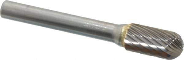 SGS Pro - 3/8" Cut Diam, 1/4" Shank Diam, Cylinder with Radius Head Single Cut Burr - Carbide, Radius End, 3/4" LOC, 2-1/2" OAL - Industrial Tool & Supply