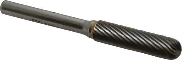 SGS Pro - 3/8" Cut Diam, 1/4" Shank Diam, Cylinder with Radius Head Single Cut Burr - Carbide, Radius End, 1-1/2" LOC - Industrial Tool & Supply
