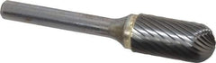 SGS Pro - 1/2" Cut Diam, 1/4" Shank Diam, Cylinder with Radius Head Single Cut Burr - Carbide, Radius End, 1" LOC, 2-3/4" OAL - Industrial Tool & Supply