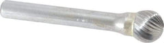 SGS Pro - 7/16" Cut Diam, 1/4" Shank Diam, Ball Head Single Cut Burr - Carbide, Radius End, 3/8" LOC - Industrial Tool & Supply