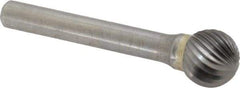 SGS Pro - 1/2" Cut Diam, 1/4" Shank Diam, Ball Head Single Cut Burr - Carbide, Radius End, 7/16" LOC - Industrial Tool & Supply