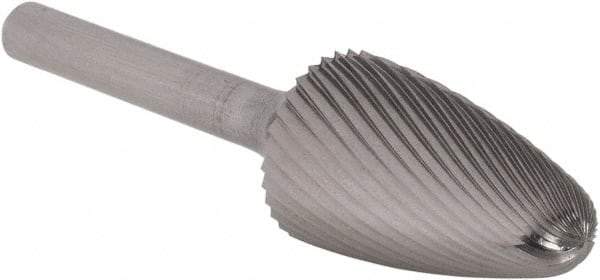 SGS Pro - 3/4" Cut Diam, 1/4" Shank Diam, Tree Head Single Cut Burr - Carbide, Radius End, 1-1/4" LOC - Industrial Tool & Supply