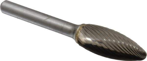 SGS Pro - 1/2" Cut Diam, 1/4" Shank Diam, Flame Head Single Cut Burr - Carbide, Radius End, 1-1/4" LOC - Industrial Tool & Supply