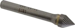 SGS Pro - 3/8" Cut Diam, 1/4" Shank Diam, Cone Head Single Cut Burr - Carbide, Point End, 5/16" LOC, 2-1/16" OAL - Industrial Tool & Supply