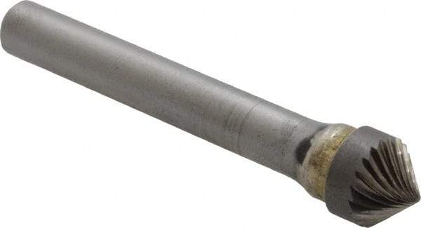 SGS Pro - 3/8" Cut Diam, 1/4" Shank Diam, Cone Head Single Cut Burr - Carbide, Point End, 3/16" LOC, 2-1/16" OAL - Industrial Tool & Supply
