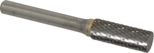 SGS Pro - 3/8" Cut Diam, 1/4" Shank Diam, Cylinder Head Double Cut Burr - Carbide, Flat End, 1" LOC, 2" OAL - Industrial Tool & Supply