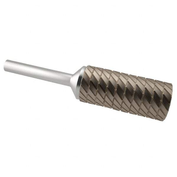 SGS Pro - 7/16" Cut Diam, 1/4" Shank Diam, Cylinder Head Double Cut Burr - Carbide, Flat End, 1" LOC, 2-3/4" OAL - Industrial Tool & Supply