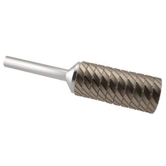 SGS Pro - 7/16" Cut Diam, 1/4" Shank Diam, Cylinder Head Double Cut Burr - Carbide, Flat End, 1" LOC, 2-3/4" OAL - Industrial Tool & Supply