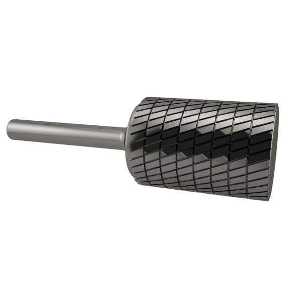 SGS Pro - 5/8" Cut Diam, 1/4" Shank Diam, Cylinder Head Double Cut Burr - Carbide, Flat End, 1" LOC, 2-3/4" OAL - Industrial Tool & Supply