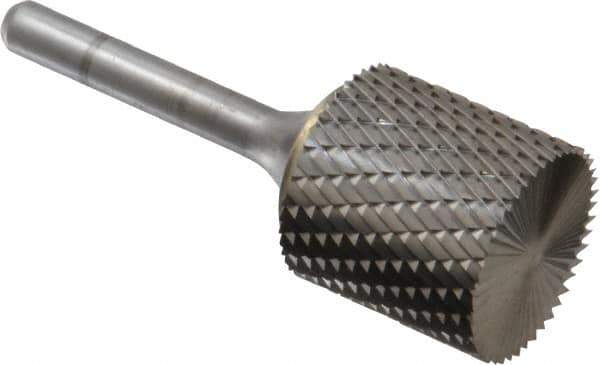 SGS Pro - 1" Cut Diam, 1/4" Shank Diam, Cylinder with End Cut Head Double Cut Burr - Carbide, End Cut End, 1" LOC, 2-3/4" OAL - Industrial Tool & Supply