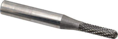 SGS Pro - 5/32" Cut Diam, 1/4" Shank Diam, Cylinder with Radius Head Double Cut Burr - Carbide, Radius End, 5/8" LOC - Industrial Tool & Supply