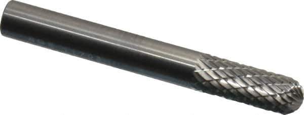 SGS Pro - 1/4" Cut Diam, 1/4" Shank Diam, Cylinder with Radius Head Double Cut Burr - Carbide, Radius End, 5/8" LOC, 2" OAL - Industrial Tool & Supply