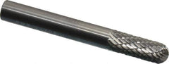 SGS Pro - 1/4" Cut Diam, 1/4" Shank Diam, Cylinder with Radius Head Double Cut Burr - Carbide, Radius End, 5/8" LOC, 2" OAL - Industrial Tool & Supply