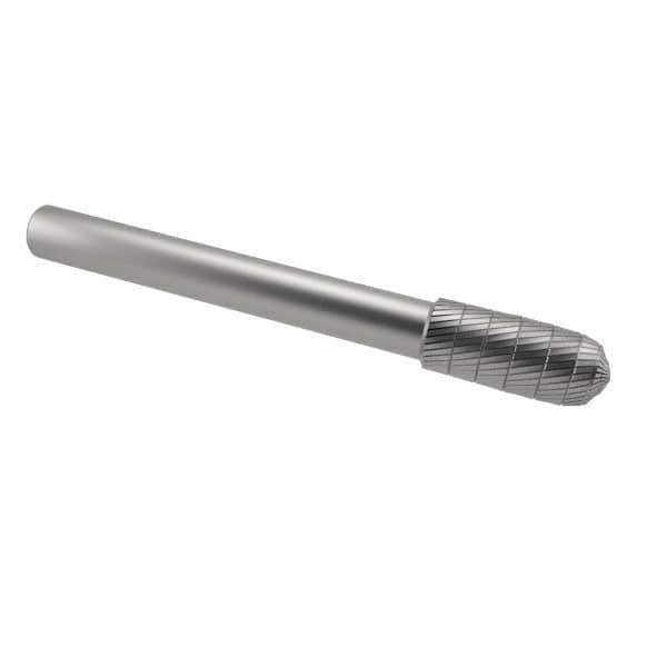 SGS Pro - 5/16" Cut Diam, 1/4" Shank Diam, Cylinder with Radius Head Double Cut Burr - Carbide, Radius End, 3/4" LOC, 2-1/2" OAL - Industrial Tool & Supply