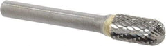 SGS Pro - 3/8" Cut Diam, 1/4" Shank Diam, Cylinder with Radius Head Double Cut Burr - Carbide, Radius End, 3/4" LOC, 2-1/2" OAL - Industrial Tool & Supply