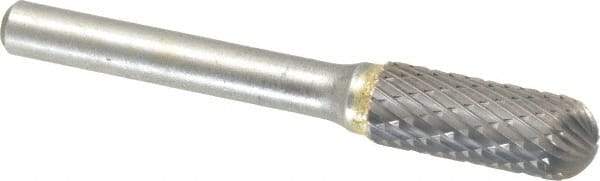 SGS Pro - 3/8" Cut Diam, 1/4" Shank Diam, Cylinder with Radius Head Double Cut Burr - Carbide, Radius End, 1" LOC - Industrial Tool & Supply
