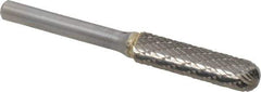 SGS Pro - 3/8" Cut Diam, 1/4" Shank Diam, Cylinder with Radius Head Double Cut Burr - Carbide, Radius End, 1-1/2" LOC - Industrial Tool & Supply