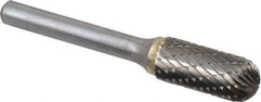 SGS Pro - 7/16" Cut Diam, 1/4" Shank Diam, Cylinder with Radius Head Double Cut Burr - Carbide, Radius End, 1" LOC, 2-3/4" OAL - Industrial Tool & Supply