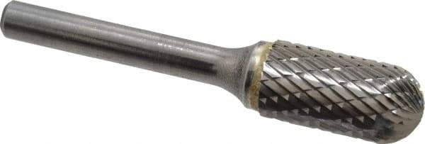 SGS Pro - 1/2" Cut Diam, 1/4" Shank Diam, Cylinder with Radius Head Double Cut Burr - Carbide, Radius End, 1" LOC, 2-3/4" OAL - Industrial Tool & Supply