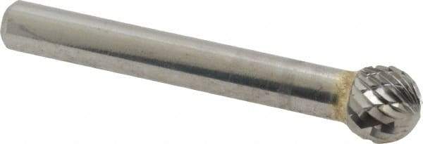 SGS Pro - 3/8" Cut Diam, 1/4" Shank Diam, Ball Head Double Cut Burr - Carbide, Radius End, 5/16" LOC - Industrial Tool & Supply