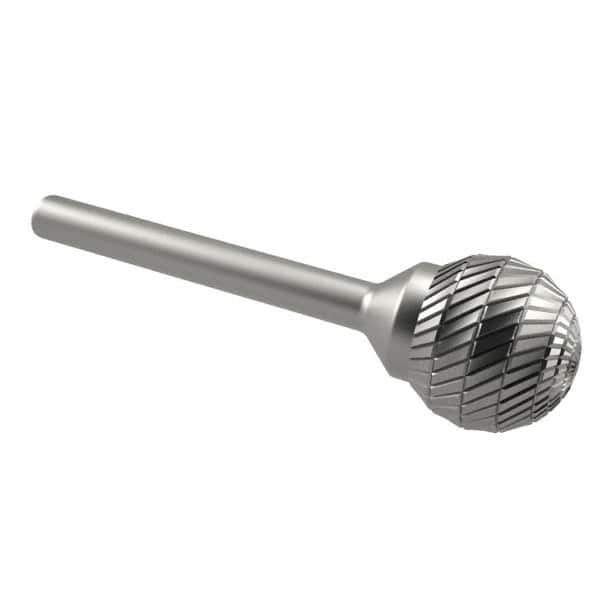 SGS Pro - 3/4" Cut Diam, 1/4" Shank Diam, Ball Head Double Cut Burr - Carbide, Radius End, 11/16" LOC - Industrial Tool & Supply