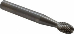 SGS Pro - 1/4" Cut Diam, 1/4" Shank Diam, Oval Head Double Cut Burr - Carbide, Radius End, 3/8" LOC - Industrial Tool & Supply