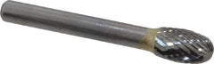 SGS Pro - 3/8" Cut Diam, 1/4" Shank Diam, Oval Head Double Cut Burr - Carbide, Radius End, 5/8" LOC - Industrial Tool & Supply