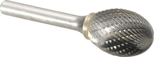 SGS Pro - 3/4" Cut Diam, 1/4" Shank Diam, Oval Head Double Cut Burr - Carbide, Radius End, 1" LOC - Industrial Tool & Supply