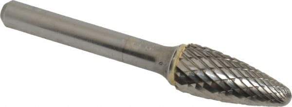 SGS Pro - 7/16" Cut Diam, 1/4" Shank Diam, Tree with Radius Head Double Cut Burr - Carbide, Radius End, 1" LOC - Industrial Tool & Supply
