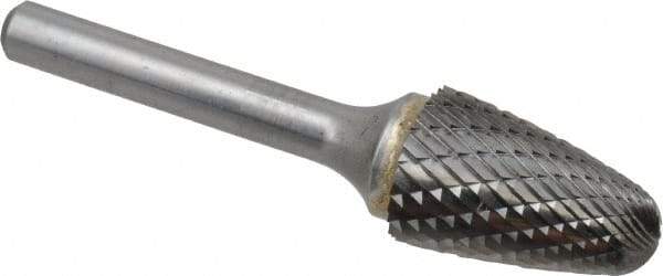 SGS Pro - 5/8" Cut Diam, 1/4" Shank Diam, Tree with Radius Head Double Cut Burr - Carbide, Radius End, 1" LOC - Industrial Tool & Supply