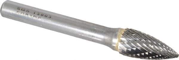SGS Pro - 3/8" Cut Diam, 1/4" Shank Diam, Tree Head Double Cut Burr - Carbide, Point End, 3/4" LOC, 2-1/2" OAL - Industrial Tool & Supply
