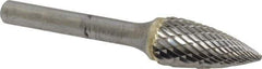 SGS Pro - 1/2" Cut Diam, 1/4" Shank Diam, Tree Head Double Cut Burr - Carbide, Point End, 1" LOC, 2-3/4" OAL - Industrial Tool & Supply