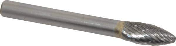 SGS Pro - 5/16" Cut Diam, 1/4" Shank Diam, Flame Head Double Cut Burr - Carbide, Radius End, 3/4" LOC, 1/4" OAL - Industrial Tool & Supply