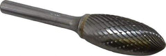 SGS Pro - 5/8" Cut Diam, 1/4" Shank Diam, Flame Head Double Cut Burr - Carbide, Radius End, 1-7/16" LOC - Industrial Tool & Supply