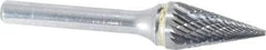SGS Pro - 1/2" Cut Diam, 1/4" Shank Diam, Cone Head Double Cut Burr - Carbide, Point End, 7/8" LOC - Industrial Tool & Supply