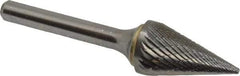 SGS Pro - 5/8" Cut Diam, 1/4" Shank Diam, Cone Head Double Cut Burr - Carbide, Point End, 1" LOC - Industrial Tool & Supply