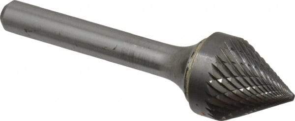 SGS Pro - 5/8" Cut Diam, 1/4" Shank Diam, Cone Head Double Cut Burr - Carbide, Point End, 9/16" LOC, 2-5/16" OAL - Industrial Tool & Supply