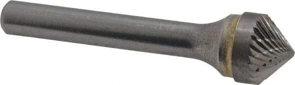 SGS Pro - 1/2" Cut Diam, 1/4" Shank Diam, Cone Head Double Cut Burr - Carbide, Point End, 1/4" LOC, 2" OAL - Industrial Tool & Supply