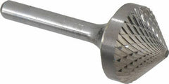 SGS Pro - 1" Cut Diam, 1/4" Shank Diam, Cone Head Double Cut Burr - Carbide, Point End, 1/2" LOC, 2-1/4" OAL - Industrial Tool & Supply