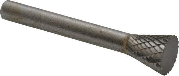 SGS Pro - 1/2" Cut Diam, 1/4" Shank Diam, Inverted Cone Head Double Cut Burr - Carbide, Flat End, 1/2" LOC - Industrial Tool & Supply